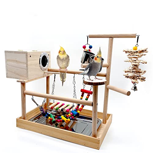kathson Bird Playground,Parrot Play Stand,Parakeet Play Gym with Breeding Box and Food Cups,Cockatiel Perch Stand with Chewing&Exercise Toys,Birds Playstand for Budgie Conures Lovebirds