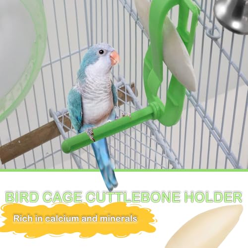 2 Pcs Bird Cage Cuttlebone Holder Fruit Vegitable Bracket with Perches Stand with 4 Pcs Cuttlebone for Parrot Budgie Conure
