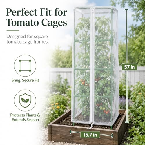 Halatool Garden Tomato Plant Cover Netting, Fits 50–63" Square Tomato Cages | Garden Bird Netting with Zipper & Drawstring, Insect Barrier, Plant Covers from Insects Animals, 2 Pack, 57"×15.7" - color: 2 Pack, size: 57 inch