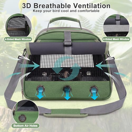 Bird Carrier, Lightweight Breathable Bird Backpack, Portable Wild Bird Carrier with Standing Perch for Parrot Travel Vet Visit (Black)