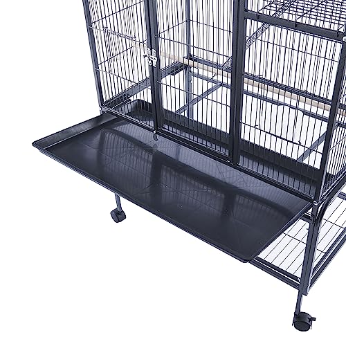Panana 69inch Height Large Bird Cages Parrot Cage Wide Flight Metal Animal Cage for Budgie Parakeet Conure with Rolling Stand Wheels (Black)