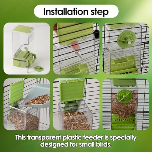 Bird Feeder No Mess 2PCS Automatic Clear Bird Seed Food Container Acrylic Parrot Feeder Dispenser Cage Accessories for Parakeet Budgies Cockatoo Canary Love Bird (Green) - color: Green