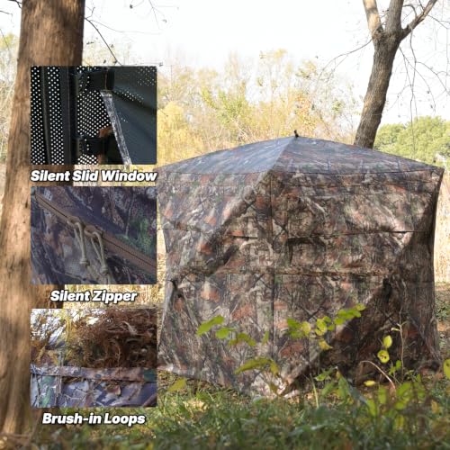 Hunting Blind 360/270 See Through Deer Blind, Pop Up Ground Blind | 2/3/4 Person Soft Material Camo Tent，Easy-Fold Portable Concealed Shelter with Carrying Bag, Lightweight, Silent Slid Windows - size: 360° See Through(3-4 Person)