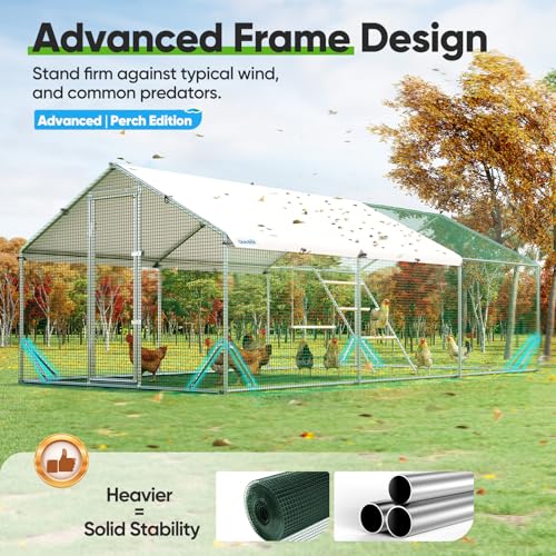 Quictent Large Metal Chicken Coop Run for 30+ Poultry w/Metallic Perch | Side Hardware Cloth & Cover, Advanced Series Outdoor Walk-in Cage Hen Duck Rabbit Dog Pen Yard Farm House, 18x9x6.6FT - color: Metallic, size: 214.5"L x 107.3"W x 78.0"H