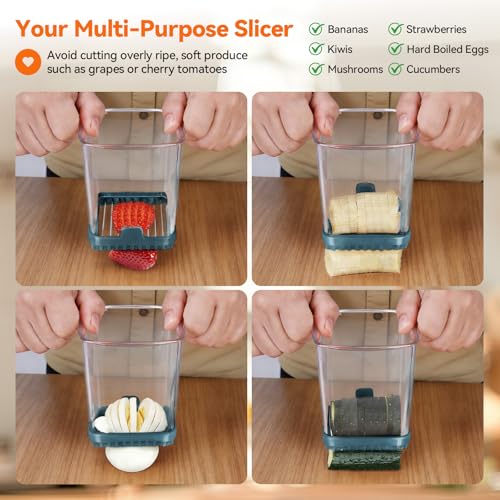 Fruit Slicer Cup for Strawberry, Banana, Hard-Boiled Egg - Detachable Cutter with Push Plate - Rapid & Safe Slicing Kitchen Gadget for Quick Meal Prep, Blackish green - color: Blackish green