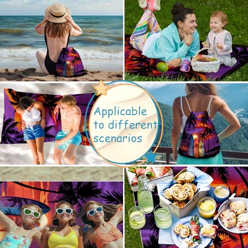 Beach Towel Backpack 2 in 1 Purple Beach Towel Coconut Tree for Holiday Surfing - color: Coconut Trees Purple