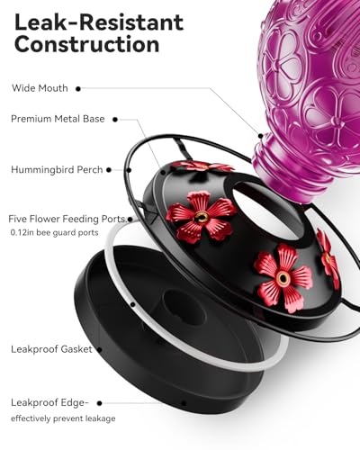 26Oz Hummingbird Feeder for Outdoors, Vintage Glass Bird Feeder with Perch, Durable & Easy to Clean, Hanging Nectar Feeder for Garden, Yard, Deck – Gifts for Women Mom (Violet) - color: Violet