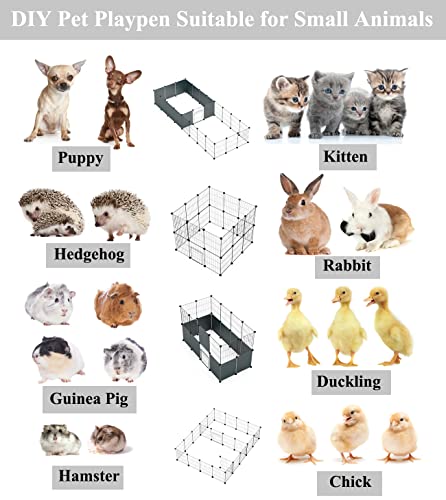 LANGXUN DIY Small Animal Playpen, Pet Playpen with Door and Waterproof Mat, Rabbit Guinea Pig Cages, Puppy Kitten Playpen | Indoor & Outdoor Portable Metal Wire Yard Fence, 12pcs Metal Pet Panels - style: 12 Metal Panels & Mat (11.8'' x 15")