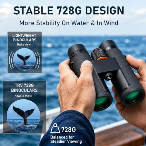 TRV 10x42 Waterproof Binoculars for Adults, Cruise & Travel | Alaska Cruise Travel Sharp Bright Binoculars for Whale Watching, Glacier Viewing, Boating & Coastal Adventure - size: 10x42