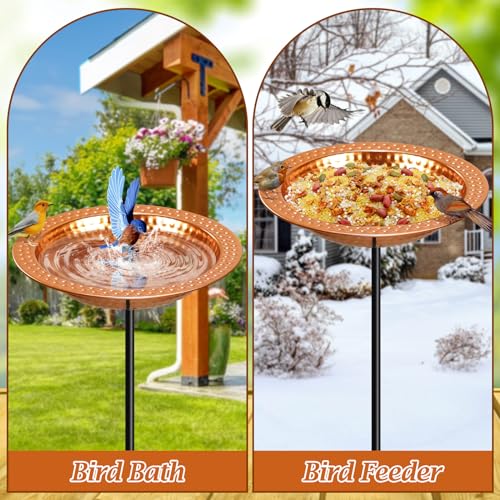 YADOOLIFE Metal Bird Bath Stand for Outdoors Garden, Bird Baths Birdbaths Bowl with Stake, Hand-Hammered Standing Birdbath, 5-Prong Base (Standing Bird Bath)
