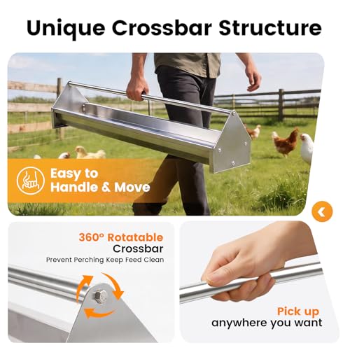 Chicken Feeding Trough 45" Large Capacity with Drainage Holes & Crossbar | Stainless Steel Chicken Feeder Trough Poultry Feeder Trough for Chicken,Duck,Geese,Turkey Coop Accessories Supplies