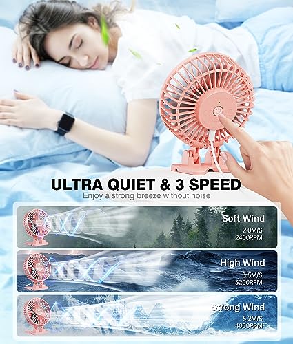 JZCreater USB Desk Fan, Portable Mini Fan, 3 Speeds Desktop Table Cooling, Plug in Power, Rotation Strong Wind, Quiet Personal Small Fan for Home Desktop Office Travel Bedroom, Pink - color: Pink Black