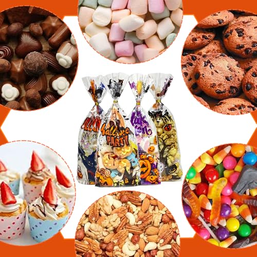Lhocm Halloween Cellophane Treat Bags, Halloween Candy Cookies Goodie Gift Bags with Ties for Party Favors Supplies, 100pcs - color: Halloween 100pcs