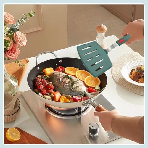 Silicone Spatula Turner, Omelette Egg Spatula Heat Resistant, Extra Wide Slotted Spatula for Cooking, Pancake Fish Spatulas Flipper for Nonstick Cookware Pan 600°F for Kitchen Use (Green) - color: Green
