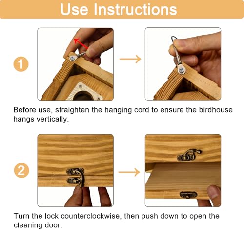 Wren Bird Houses for Outside, 4 Pack Wren House with Metal Predator Guard | Fully Assembled Wooden Hanging Birdhouse for Outdoors, Birds Nesting Box for Small Bird, Natural Wood