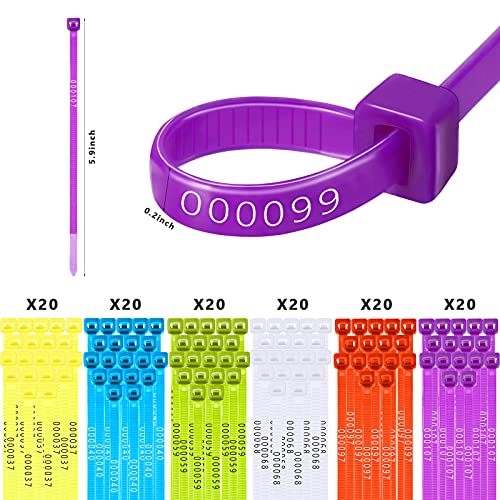 Shappy 120 Pcs Chicken Leg Bands 6 Color Adjustable Poultry Identification Rings, Numbered 1-120 Self-Locking Ankle Rings for Chicken, Turkey, Duck, Goose, Bulk for Farm Management Wire Organizing