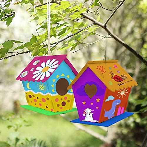 hapray 4 Pack Bird House Craft Kit, DIY Birdhouse for Kids to Build & Paint - color: 4 Pack Bird House