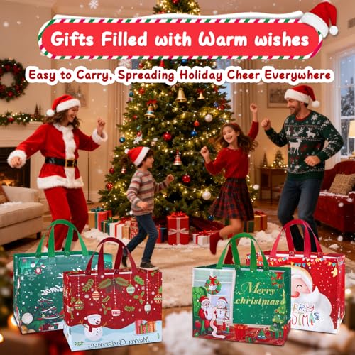Bszatan Christmas Gift Bags with Handles,24 Pack Large Reusable Tote Bags,Non-Woven Christmas Bags for Wrapping Xmas New Year Party Favors, 12.8"x9.8"x6.7" - color: Christmas Bag 24 PCS