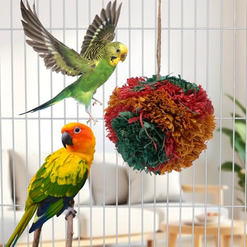 Hypeety Bird Shredding Chew Toy Cage Natural Foraging Shredder Ball, 1 Pack | Funny crinkles foraging toys, easy to hang, 4” colorful ball, for cockatiel/conure/parakeet/budgie, fits most cages, 1 pack - color: 1 pack