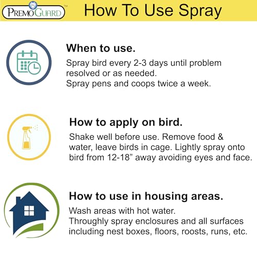 Premo Guard Natural Poultry Spray – Kills Scaly Leg Mites, Fleas, & Lice | Treats Chicken, Duck, Geese Pests, Spray Directly on Birds and Coops, Natural Plant Based Oils, Control & Prevention - size: 16 oz