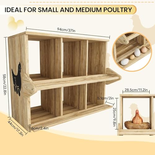 Chicken Nesting Box, 6 Compartment Wooden Nesting Boxes for Chickens with Perches, Floor/Stand/Wall Mount Large Chicken Nesting Boxes for Small & Medium Poultry - size: 6 Compartment