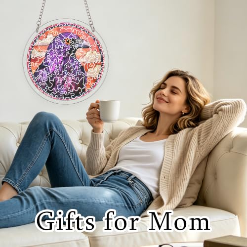 Purple Eagle Acrylic Jigsaw Puzzle Suncatcher Bird Window Decor 6.3" | Acrylic Jigsaw Puzzle Decor, Birthday Gifts for Women Nana, Mothers Day Gifts for Mom Grandma, Christmas Stocking Stuffer - size: 6.3 x 6.3 IN