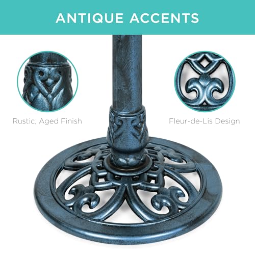 Best Choice Products 28in Pedestal Bird Bath, Vintage Outdoor Resin Accent Decoration w/Fleur-de-Lis Accents - Peacock Blue - color: Peacock Blue