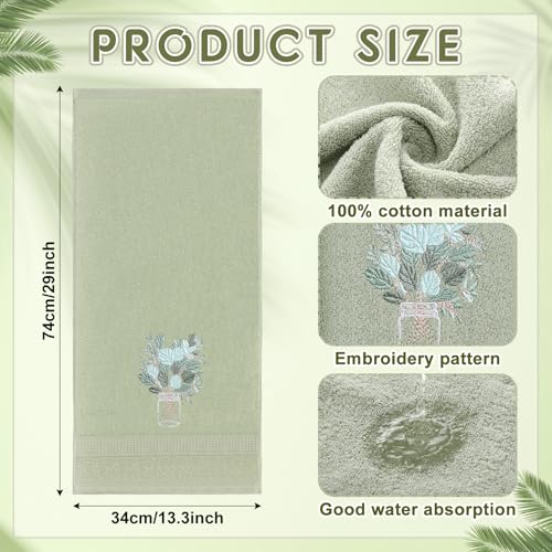 SmoothNovelty 2 Pcs Eucalyptus Hand Towels for Bathroom Decor 14x29 Inch | Embroidered Bathroom Hand Towels, 100% Cotton, Soft Absorbent, Sage Green Bathroom Kitchen Decor - style: Eucalyptus