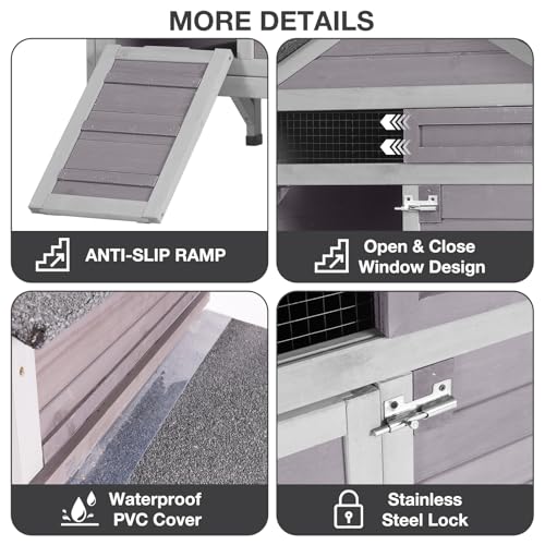 Chicken Coop for 2-3 Chickens, Outdoor Wooden Hen House with Nesting Box, Waterproof Roof, Predator-Proof Latch, Pull-Out Tray, Easy Clean Backyard Coop
