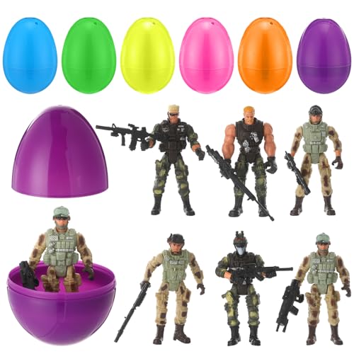Capoda 4.7" Jumbo Easter Eggs with Soldier Deformation 6 Set Easter Basket Stuffers Egg with Toy Army Men Action Figures with Weapons Basket Stuffer Egg Hunt Fillers Classroom Prize Gift Goodie Favor