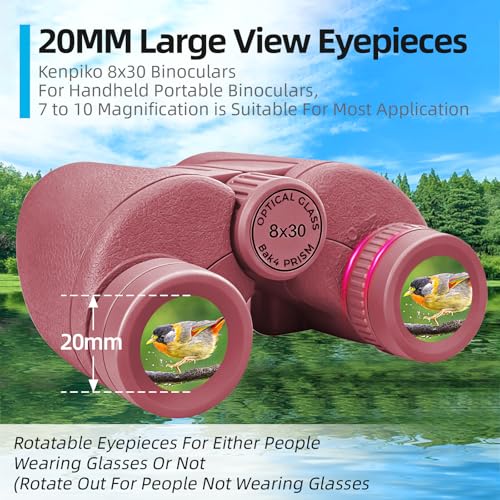 8x30 Binoculars for Adults, High Power Compact Binocular for Travel Hiking Concert Ship Cruise Hunting Bird Watching, Red Waterproof Binocular for Kid - color: Red, size: W/T Accessories