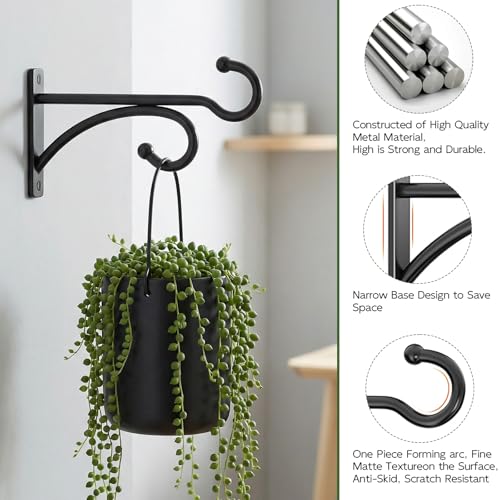 2Pack 6 Inch Plant Hangers Outdoor, Wall Hooks for Hanging Planters Baskets | Heavy-duty metal, indoor outdoor wall mount, for flower pots, wind chimes, lanterns, bird feeders, Black - size: 6Inch 2Pack-Black