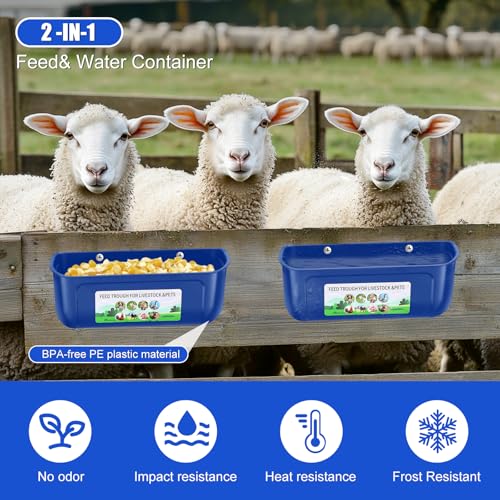 Chicken Feeder Waterer, 10 Pack Duck Feeder Supplies, Hanging Fence Feed Trough with Clips for Goat, Sheeple, Piglet, Gooses, Turkeys, Dog Livestock Poultry, Blue - color: 10 pack Blue