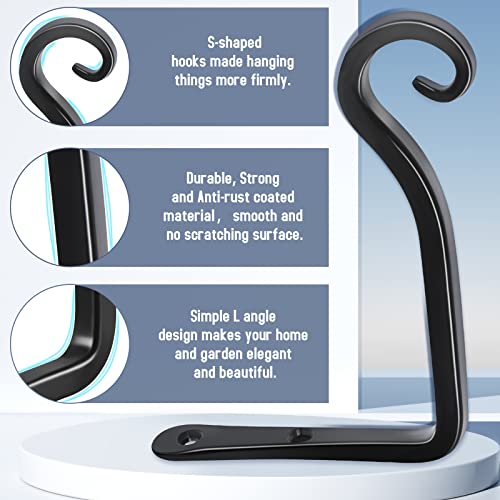 Heavy Duty Plant Hooks - 2 Pack 6 Inch Wall Mounted Hanging Brackets, 44lb Capacity Steel Plant Hangers for Bird Feeders, Baskets, Wind Chimes - Black - color: Black-L, size: 6 Inch