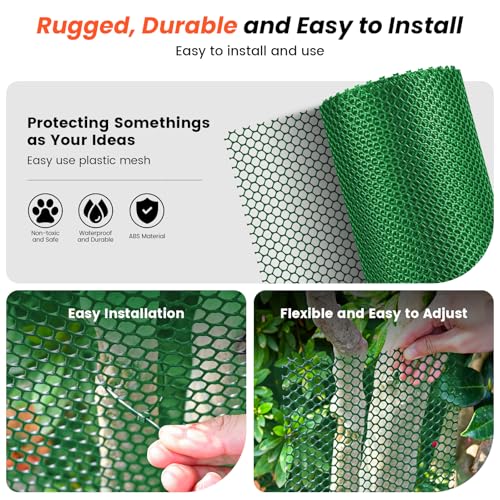 Toolterritary 16IN x 50FT Plastic Chicken Wire Mesh, Chicken Wire for Floral Arrangements, Chicken Wire Mesh for Crafts with 100 Pcs Zip Ties, Mesh Fence for Dogs, Deers, Poultry - color: Green, size: 16IN x 50FT