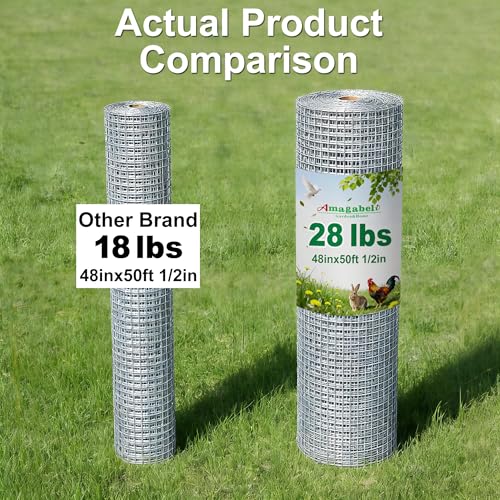 Amagabeli Galvanized Hardware Cloth 1/2 inch 48inx50ft 19 Gauge Chicken Wire Fence Welded Wire Mesh Roll Plant Supports Poultry Netting Garden Bed Animal Cage Snake Rabbit Wire Gopher Rodent Proof - size: 1/2" 48" x 50'