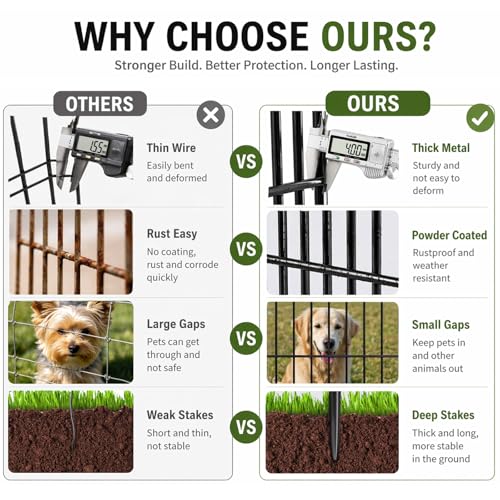 No Dig Garden Fence Outdoor for Yard, 10 Panels | 48in(H) x23.6ft(L) Rustproof Metal Animal Barrier, Temporary Dog Fence, Decorative Fencing for Flower Bed, Patio, and Pet - size: 48 in(H) X 23.6 ft(L)