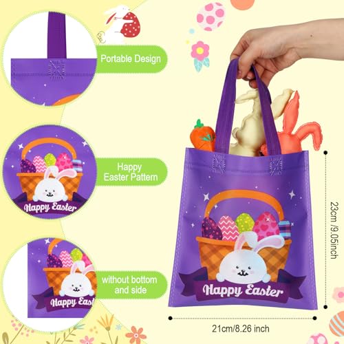 Sweetude 180 Pcs Easter Tote Bags Bulk Easter Gift Treat Bags with Handles Reusable Non Woven Bunny Rabbit Egg Goodie Party Favor Packages for Party Supplies