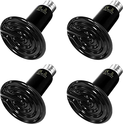 HealSmart Reptile Heat Lamp 150W Ceramic Heat Emitter, No Light Emitting Heat Bulbs for Amphibian Pet Brooder Coop Incubating Chicken, Lizard Bearded Dragon Turtle Snake Terrarium, 4-Pack - size: 150W, style: 4 Pack