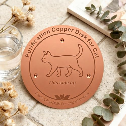 Copper Dog Bowl, 4" Copper Disc for Dog Water Bowl with 3 Point Support | Copper Pet Water Bowl, Dispenser Purification Disk, Copper Disk for Drinking Fountain Cat Bird Bath Bunny Cattle Horse - color: walking cat
