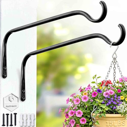 Lifyzoon 12 Inch Plant Hanger Brackets, 2-Pack Metal Hanging Wall Hooks | Holds 15lbs, Rust-proof Outdoor Iron Planter Backets, Ideal for Hanging Baskets, Bird Feeders, Wind Chimes, and Lanterns - size: 12Inch-2Pack