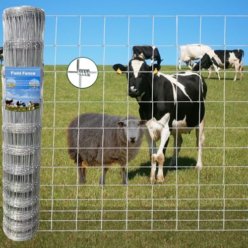 Farm Fence 6ft x 100ft Heavy Zinc Coating Field Wire Fencing, Galvanized Livestock Deer,Goat Fence,Hog Wire Fencing Used to Yard and Garden - size: 72inX100ft