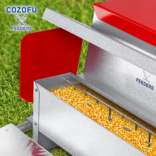 Feeders Automatic Chicken Feeder - Large Capacity for 6-12 Chickens, Lasts 10 Days (25lb Feed), Durable Galvanized Steel, Rat-Proof, No-Spill, Weatherproof Lid - color: Red, size: 25LB