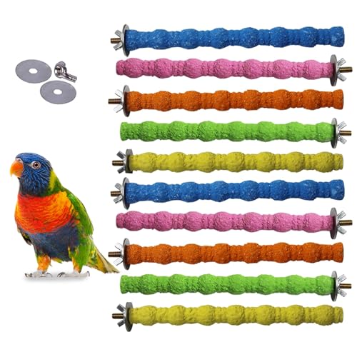 kathson 10PCS Bird Perch Parrot Stand Cage Accessories Natural Wooden Stick Paw Grinding Rough-surfaced Chew Toy for Cockatiels,Cockatoo,Lorikeet,Conure,Parakeet (Random Color,6.29inch) - size: 10PCS,6.29inch