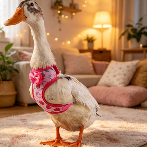 Chicken Harness and Leash Set Adjustable Mesh Breathable Pets Leashs Duck Training Harness for Goose Hen Rooster Parrots Dog Kitten,Pink Peach M - color: Pink, size: M( Chest 13-16.2")