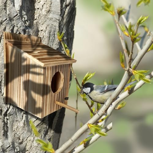 TIANCENTRAL H Wooden Bird House Outdoor Hanging Garden Decor for Wild Birds | Weatherproof Natural Wood, Tool-Free Assembly, Hanging Birdhouse, Attracts Wild Birds, Patio Lawn Decor, Gift for Bird Lovers