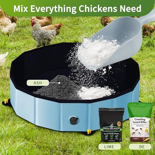 Chicken Dust Bath Tub - 32"D & 8"H Foldable Chicken Coop Accessories to Mix Sand Chilli DE Or Lime Dust in Chicken House, Keep Poultry Hens, Rooster, Button Quail Healthy & Clean, Double as Duck Pool