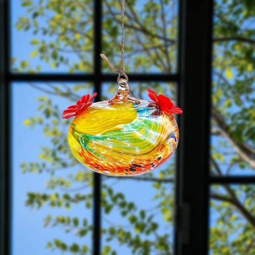 Glass Bird Feeder with Flower Decoration – Hanging Outdoor Bird Feeder for Garden, Patio,Backyard(Colorful) - color: Colorful
