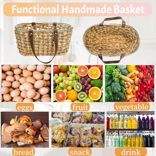 Goaste Egg Collecting Basket with Handle, 13 Inch Chicken Egg Storage Baskets, Handwoven Eggs Container for Gathering Fresh Eggs, Vintage Countertop Fruit Holder for Easter, Harvest, Kitchen