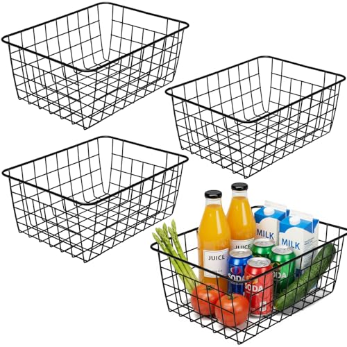Kitchen Black Wire Baskets for organizing Farmhouse Decor Metal Food Storage Organizer, Household Storage BasketRefrigerator Bin with Handles for Cabinets,Pantry Set of 4 (Black) - color: Black, size: 4 Pack Small